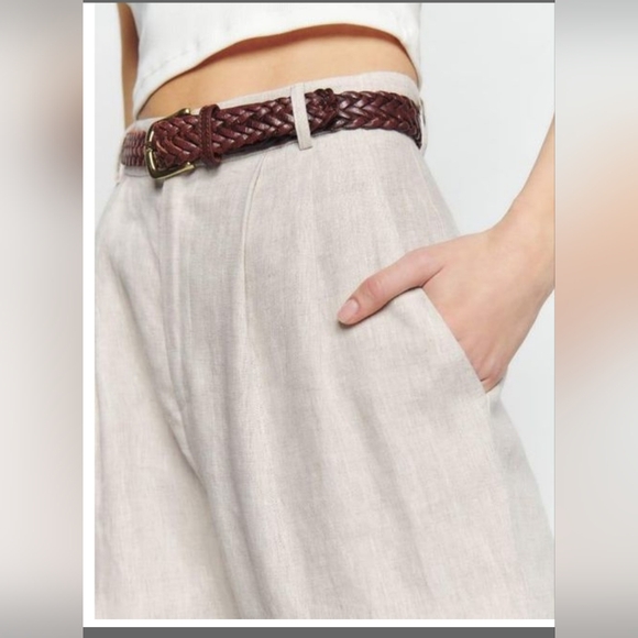Reformation  Mason linen Wide-Leg  Pants In Oatmeal. - Picture 3 of 7